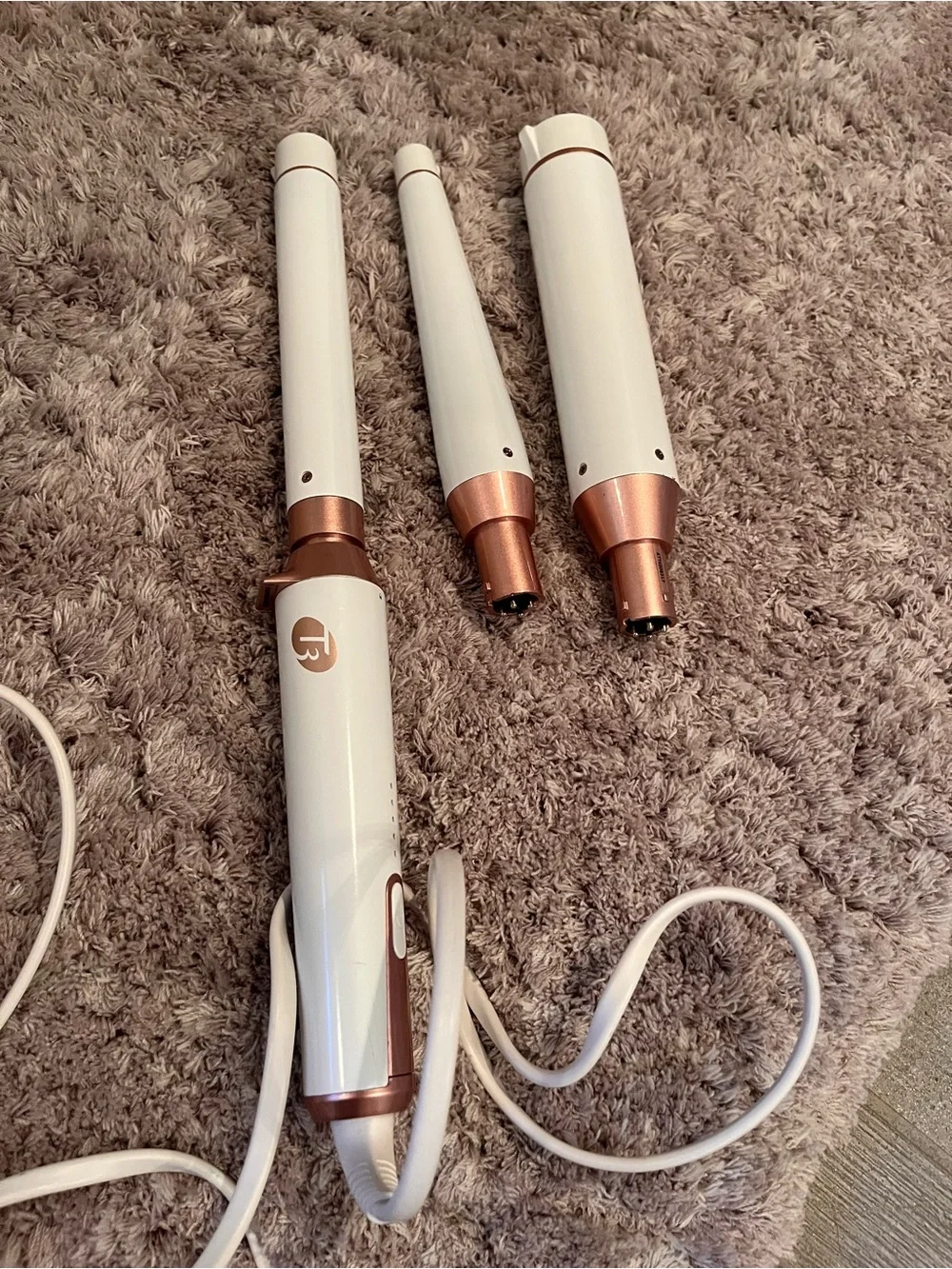 T3 White and Rose Gold Interchangeable Curling Wand Set